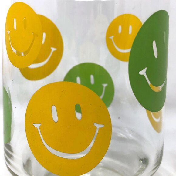 4 VTG 70s LIBBEY SMILEY FACE Stackable Glass Tumblers Green & Yellow 4 1/4" MCM - Picture 7 of 10